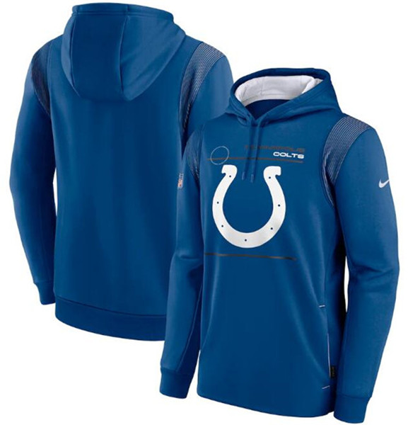 Men's Indianapolis Colts 2021 Royal Sideline Logo Performance Pullover Hoodie